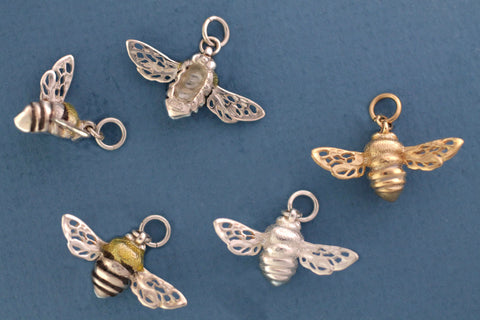 Bee Charms - Sterling Silver & 14kt Gold side view
